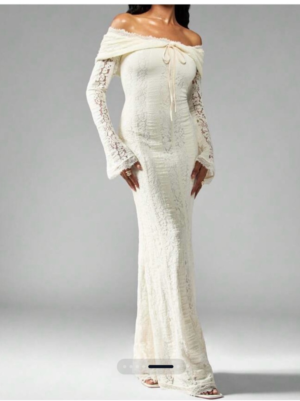 Missguided Ivory Off-Shoulder Lace Maxi Dress